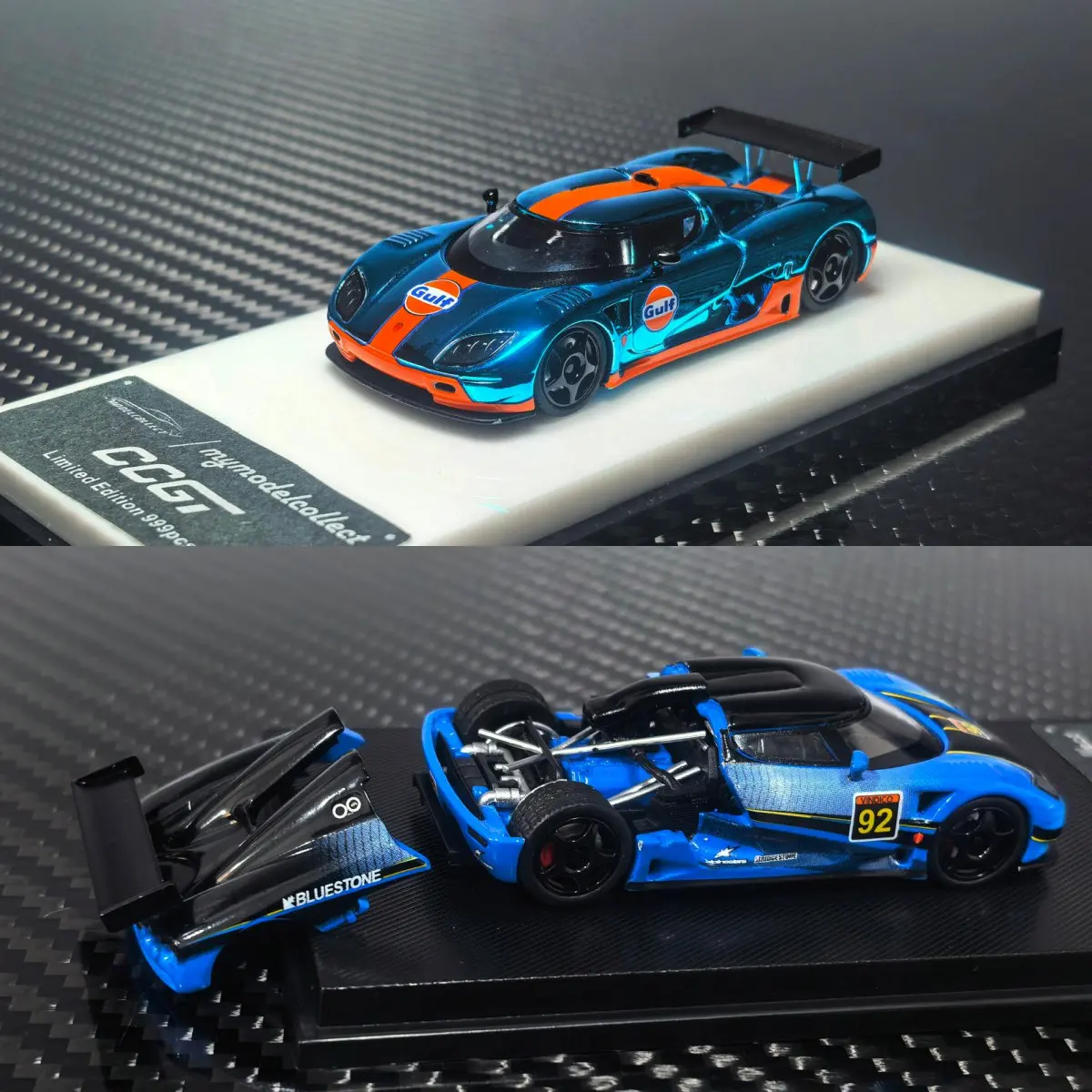 MC 1:64 CCGT Supercar Gulf Electroplated Gulf Blue Rear Opening Alloy Diecast Model Car Collectible Gift
