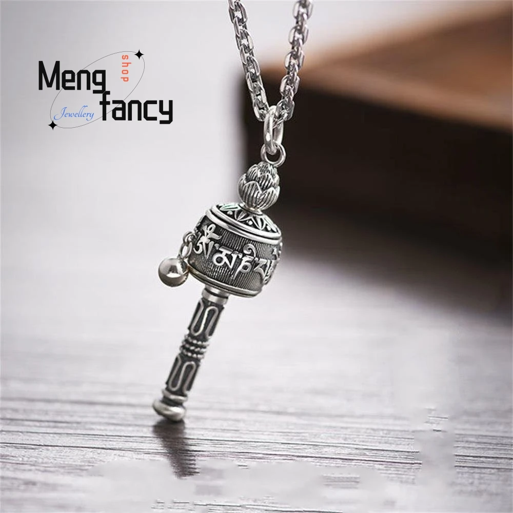 

S925 Silver Six Character Sutra Spinner Vintage Pendant Charms Fashion Women Men Necklace Amulets Jewelry Luxury Holiday Gifts