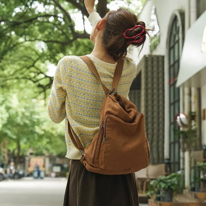 Zdjęcie 4: Torba płócienna unisex, codzienna torba retro typu hobo do noszenia na skos, modna torba na ramię w jednolitym kolorze, lekki plecak o dużej pojemności.
