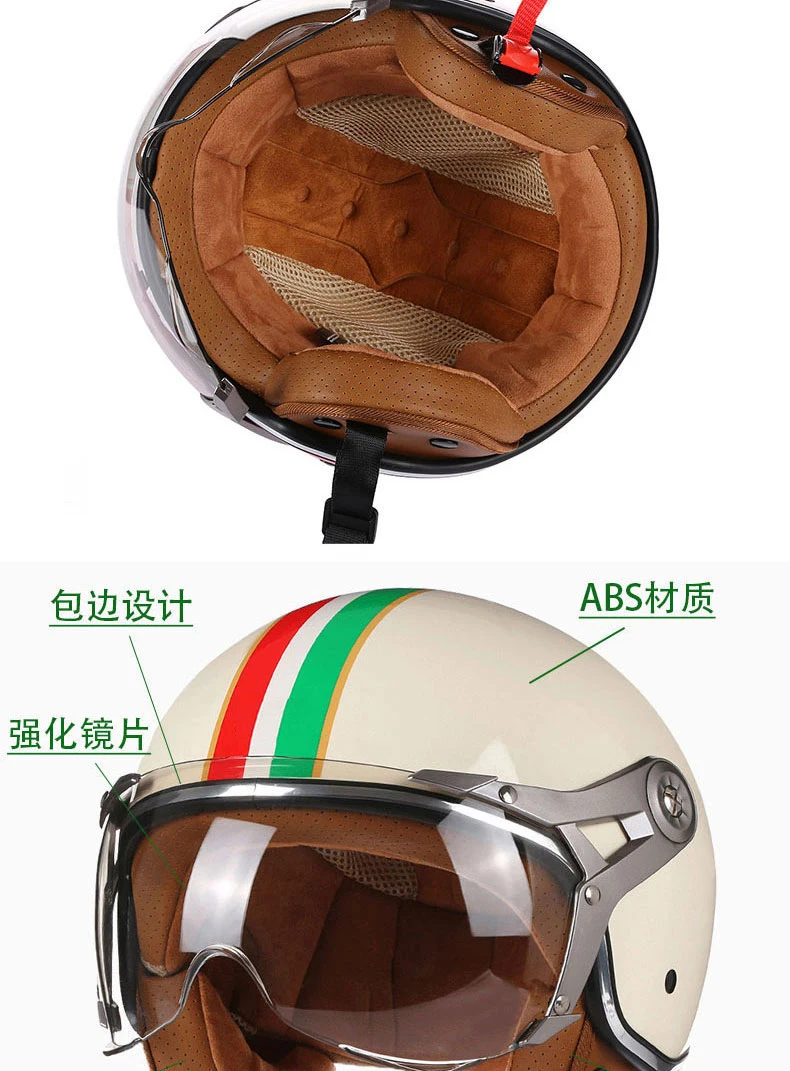 Neue Open Face 3/4 Motorrad Helm Retro Motorrad Helme Vintage Chopper Capacete De Moto Bike Roller Mit Für Männer Frauen DOT – Detail 3