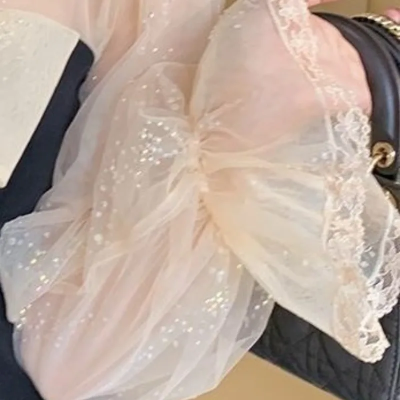 Vestido ajustado de manga larga para primavera y otoño, ropa con cuello redondo y lazo empalmado con borde de volantes, botones de encaje acampanado, cintura alta para dormir, novedad de 2024