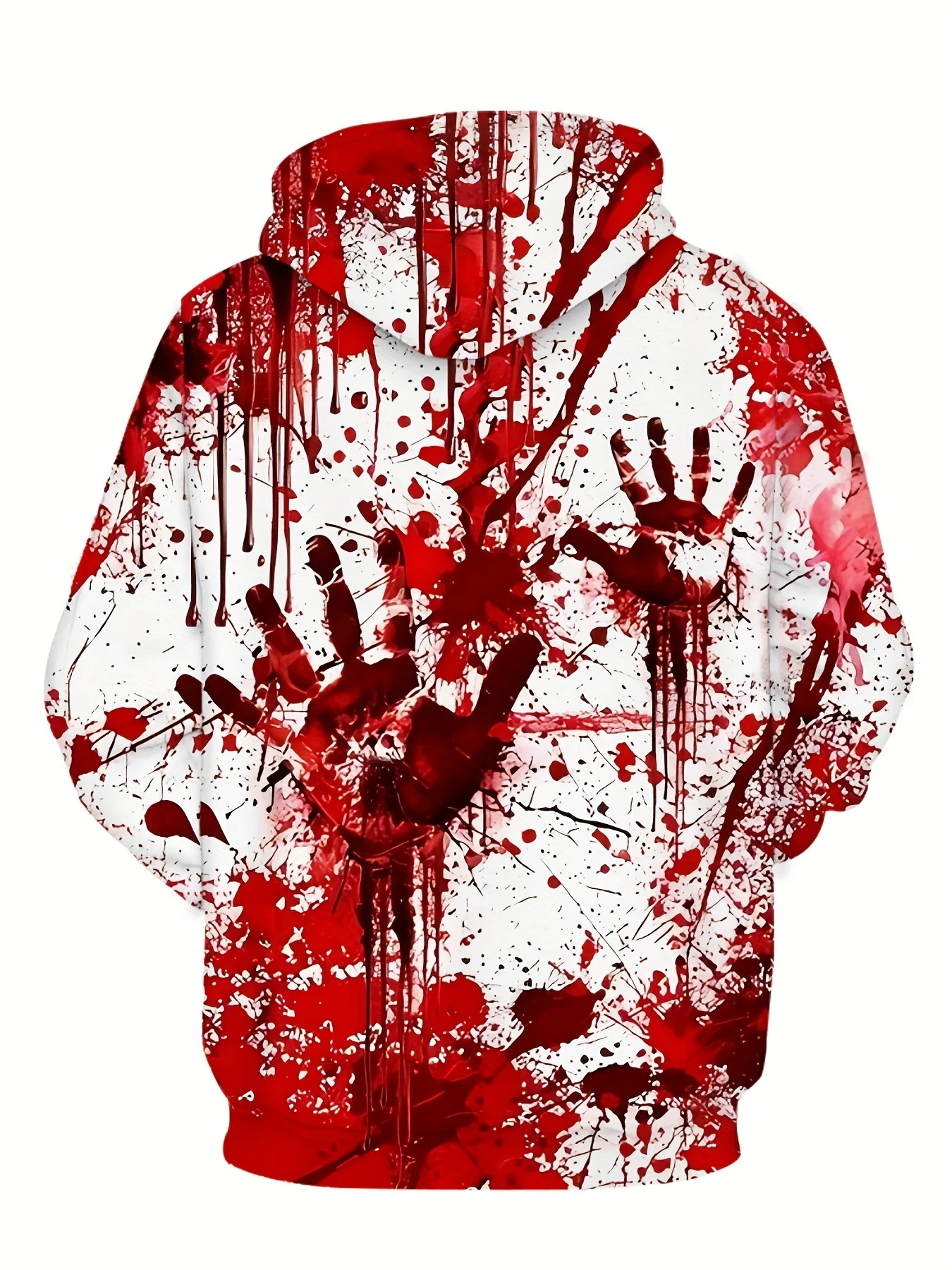 Unisex Übergröße Halloween Blutiger Handabdruck Spritzer-Print Hoodie Horror Blut-Tropfen Grafik Kordelzug-Tasche Lässiger Pullover – Detail 3