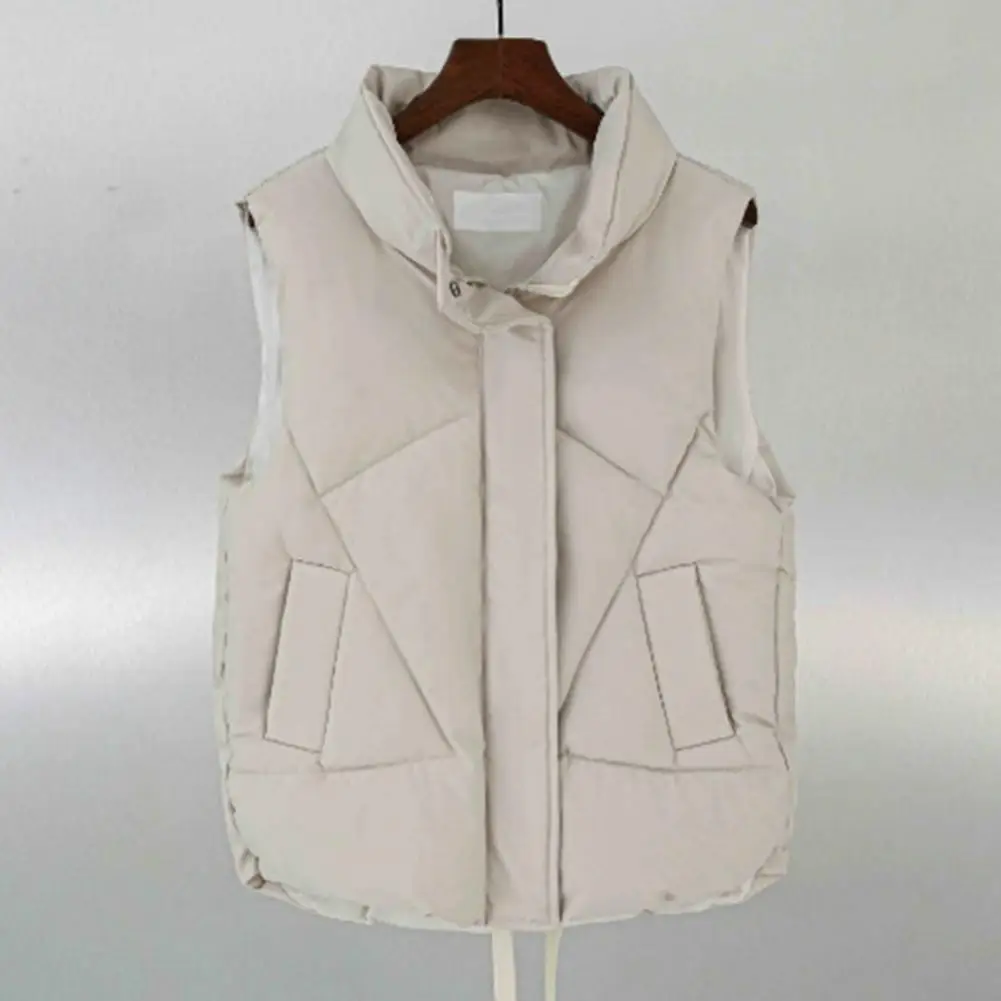 Women Sleeveless Jacket Women's Windproof Warm Cotton Padded Vest Jacket with Stand Collar Drawstring Autumn Winter Sleeveless