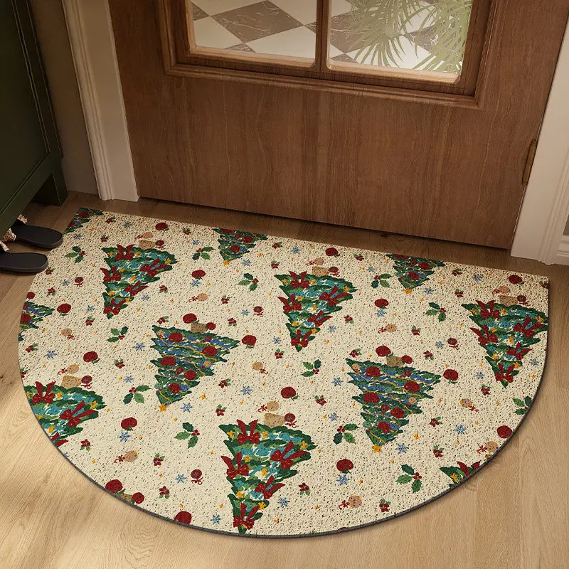Semicircular Christmas Tree PVC Coil Doormat Cuttable Anti Slip Dirt Trapping Entrance Door Mat Front Door Xmas Home Decor