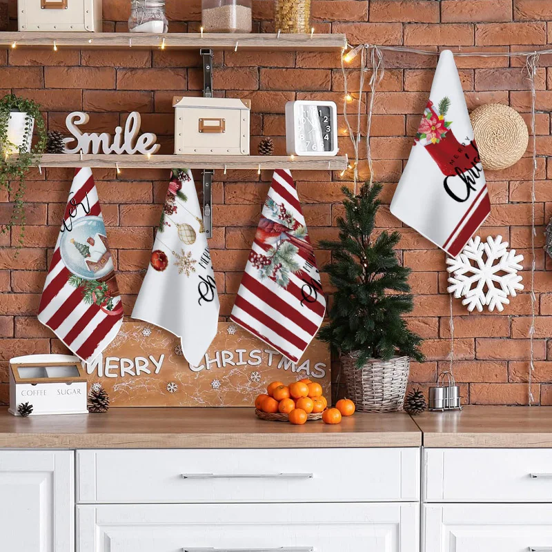 Christmas Kitchen Dishwashing Towel Water Absorbing Traceless Quick Drying New Year Cartoon Printed Dining Table Mat Towel