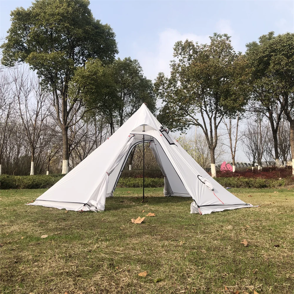 2 Types Lightweight Camping Pyramid Tent 210T Plaid 4 Season Winter Bushcraft Tent with Free Stove Jack Height 160cm Dia. 320cm