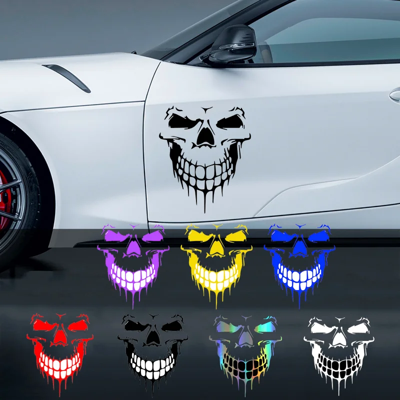Car Sticker Removable Waterproof Colorful Laser 3D Skull Vinyl PET Decal Sticker Auto Exterior Styling Decoration Accessories