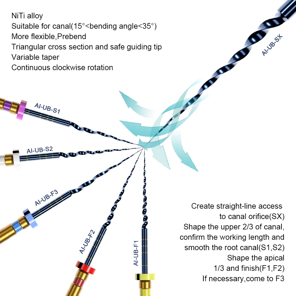 AI-UB arquivo amoroso dental raiz canal arquivo endodontic niti liga ferramenta eua original modelo pu arquivos rotativos 25mm velocidade máxima: 300rpm