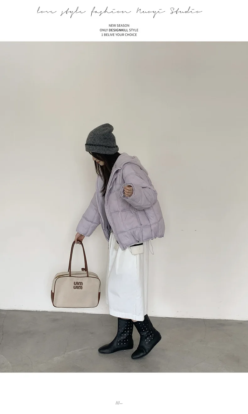 2026 Winter New Solid Color Long-sleeved Cotton Jacket Women's Fashion Versatile Hooded Bread Loose Korean Version Thick Coat