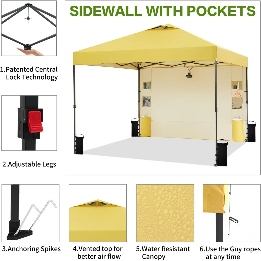 Canopy Pop-up com Paredes Laterais e 6 Bolsos, Canopy para Sombrinha, Telhado Ventilado, 8 Pilhas, 4 Cordas e 4 Sacos de Areia