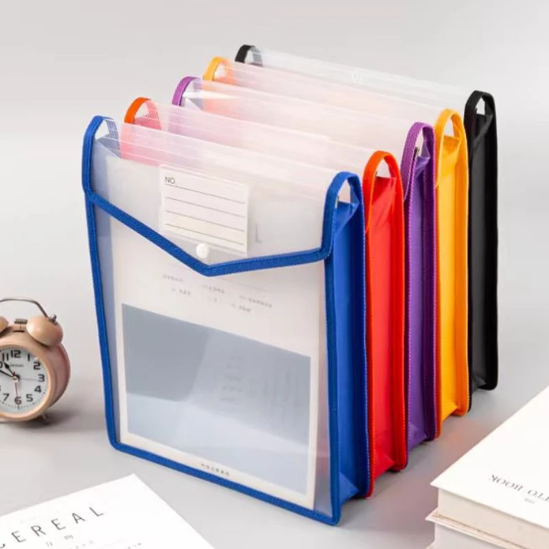 1Pc A4 Transparent Color Edge Snapper File Folder Student Test Paper Textbook Storage Bag Office Paper Document Desk Organizer