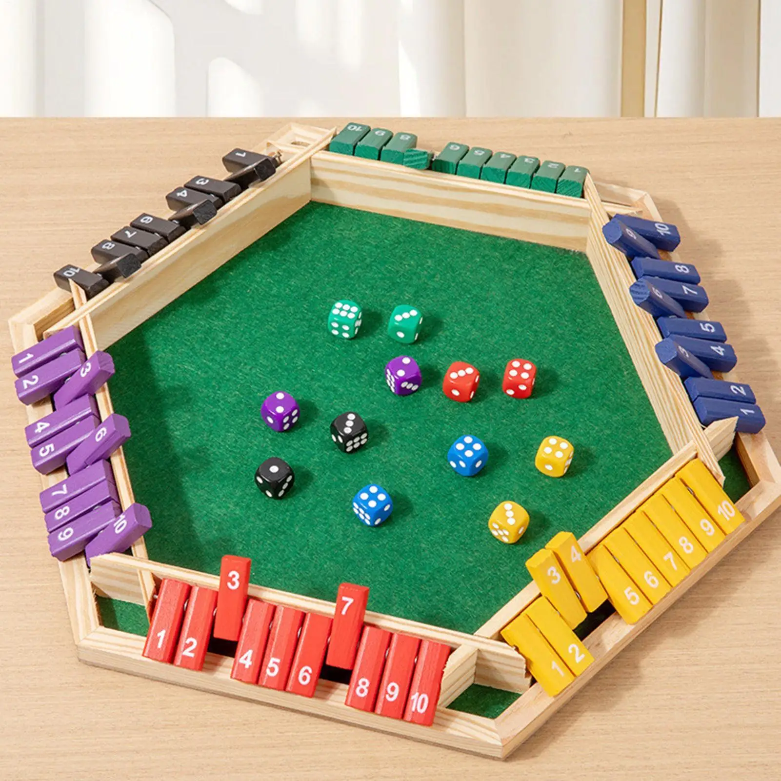 

6 Players Wooden Math Flaps & Dice Board Box Game Cognitive Thinking Ability Wood Shut-The-Box Board Game