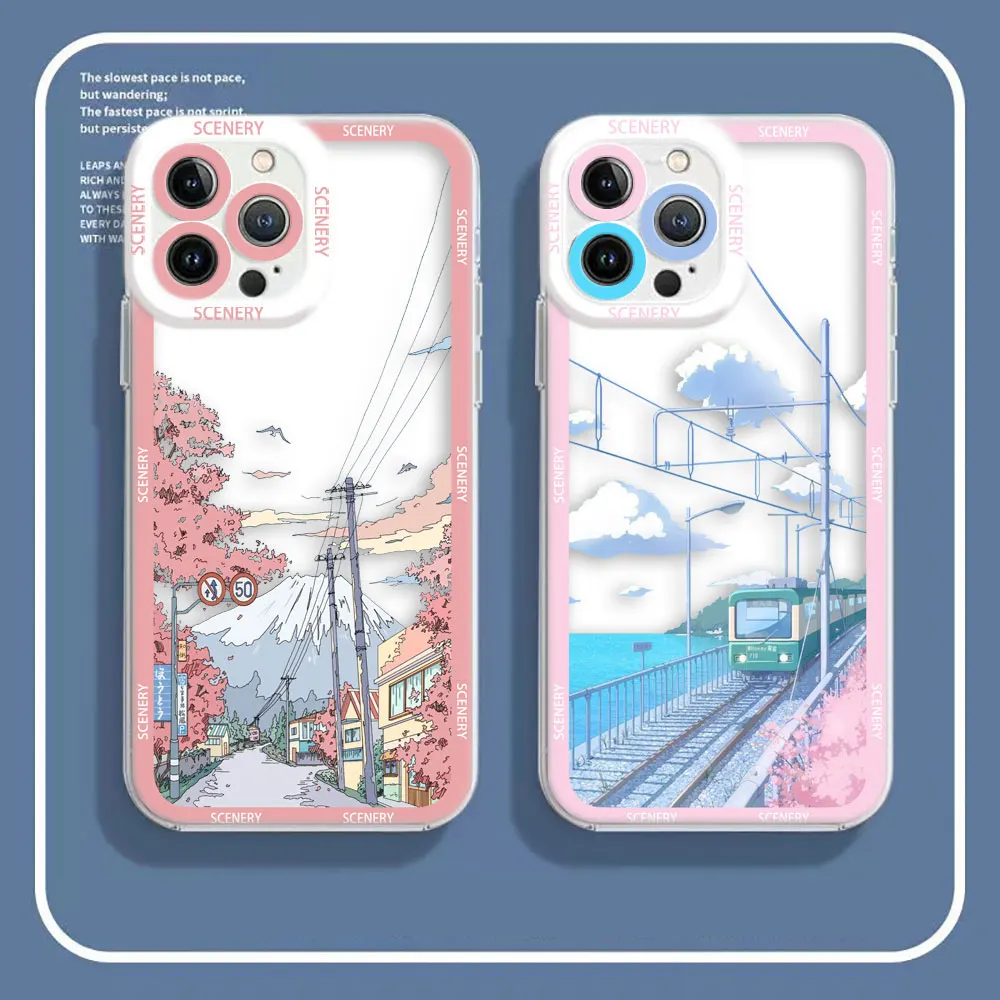 Cover Clear Case For Samsung NOTE 20 10 A73 A72 A71 A53 A51 A50 A42 A55 A35 A33 A32 A30 Case City View Avenue Cherry Blossoms