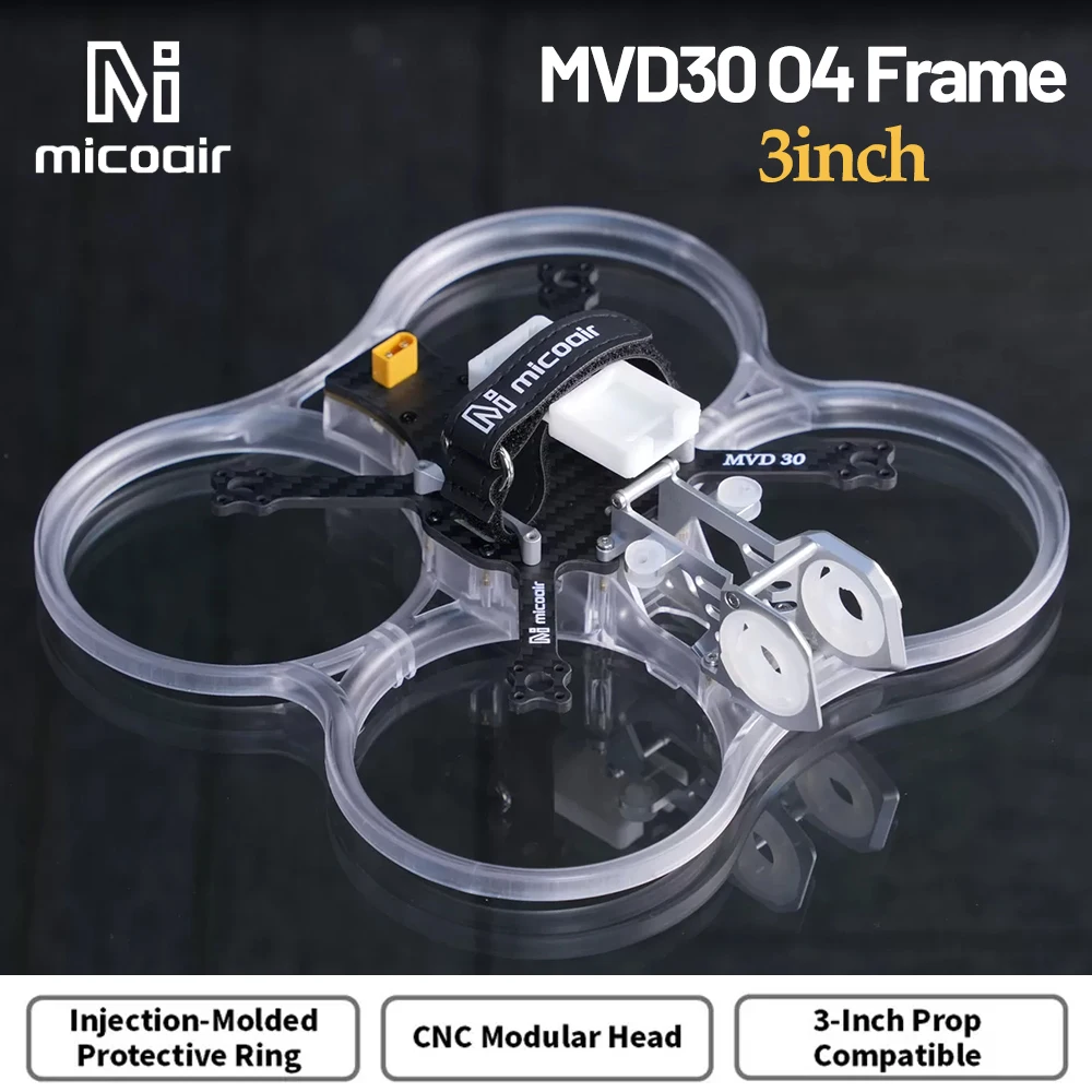 MicoAir 3inch Frame Kit MVD30 O4 136mm Carbon Fiber with Tail Plug Board Compatible with AIO Integrated Flight Control TRS RX