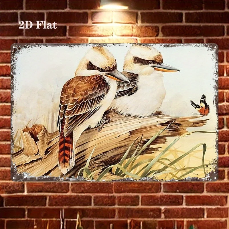 2D Flat - 1pc of 2D Vintage Metal Sign, Retro Style Tin Painting Featuring an Australian Kookaburra for Wall Decoration. This