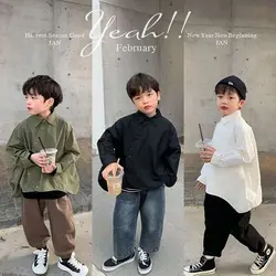 Fashion Children's Long sleeve Spring Autumn single-breasted New Boys Pure color Shirt Baby Korean Style Coat clothes Top Jacket