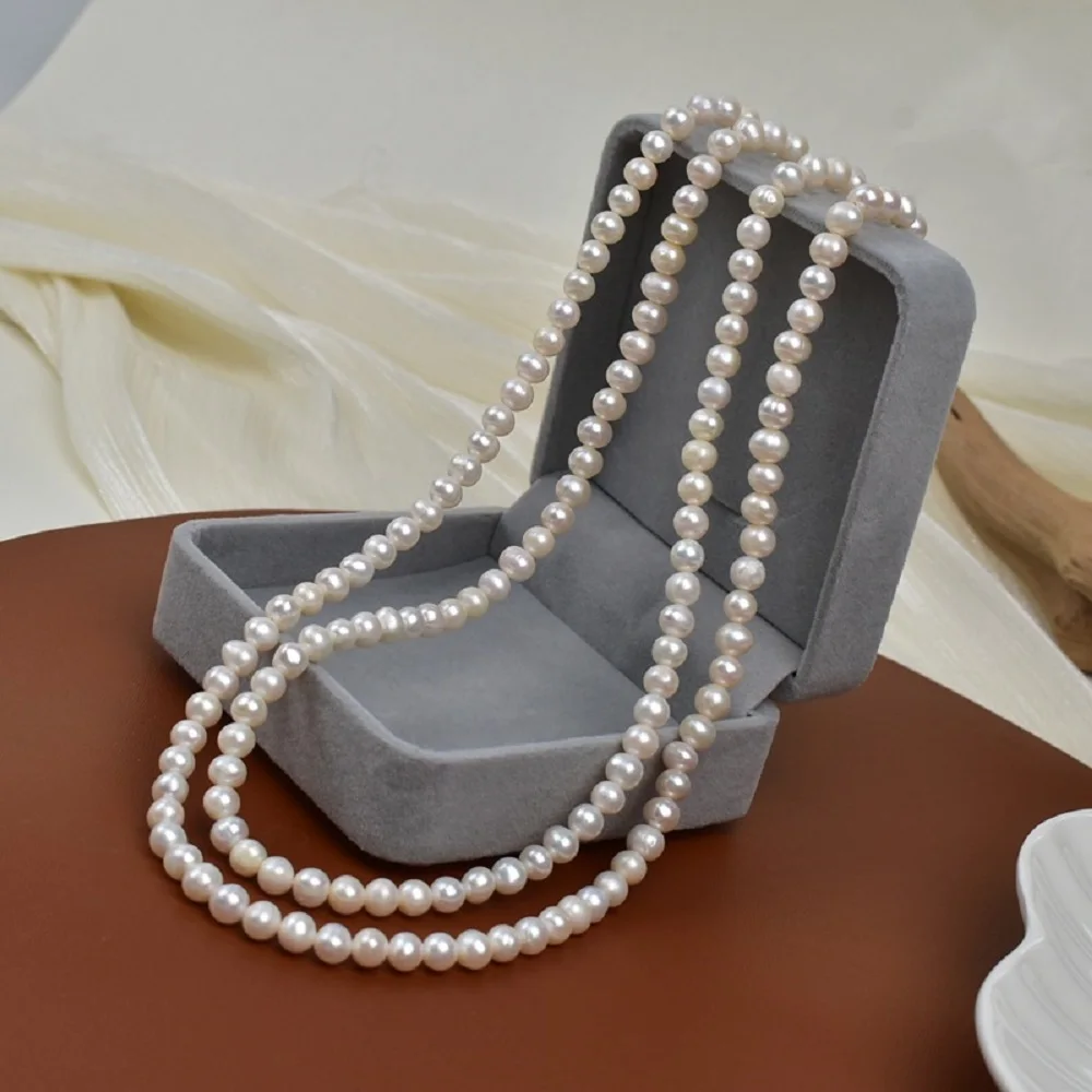 

2-Row/Natural Pearl Necklace AAAA 6-7mm South Sea Pearl Necklace 925s/Length 48-52cm