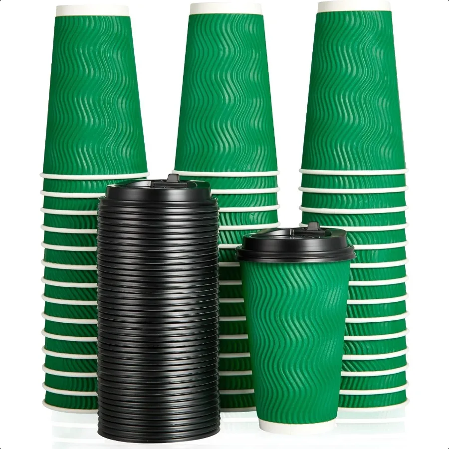 

80 Count 16 OZ Coffee Cups with Lids Insulated Ripple Wall Paper Hot Coffee Paper Cups for Hot Drinks