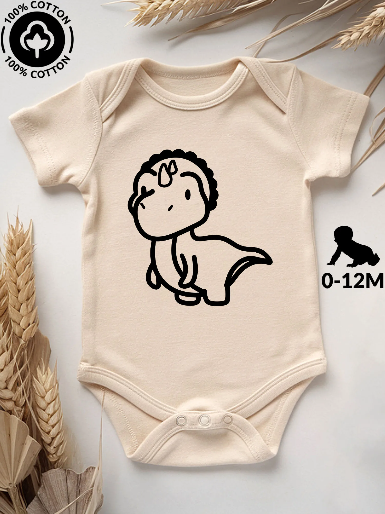 

Детский комбинезон-боди унисекс Coronosaurus, 100% хлопок, мягкий, всесезонный, бежевый, для ползания, 190 г/м²