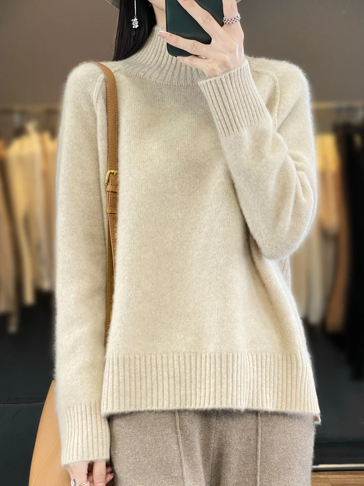 Women Turtleneck Sweater Autumn Winter Thick Pullovers 100% Merino Wool Solid Cashmere Knitwear Female Basic Clothes Korean Tops