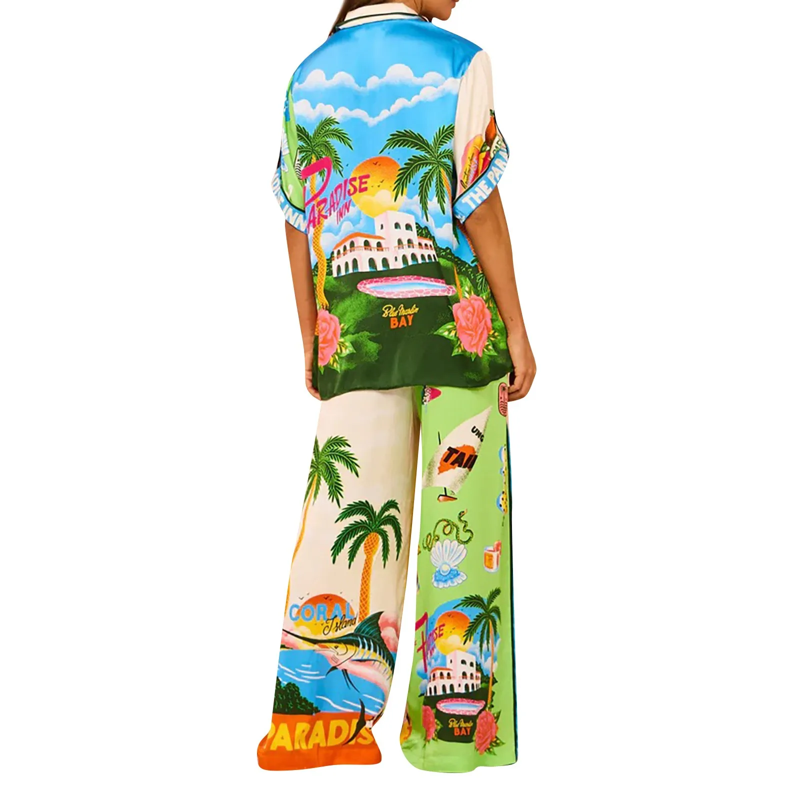 Printed Summer Leisure set Vacation Women\'S Two-Piece Short Sleeved Shirt Top And Pants Set Sports suit Home Set Pajamas Women