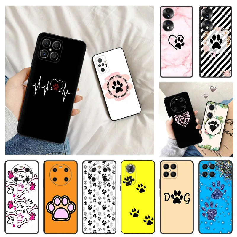 Ultra Thin Silicone Soft Phone Case For Honor X8 X7 X9 b X6 4G 70 90 Magic5 Pro 8x Pixel 8 7 6 a Cute Dog Paw Print Matte Cover