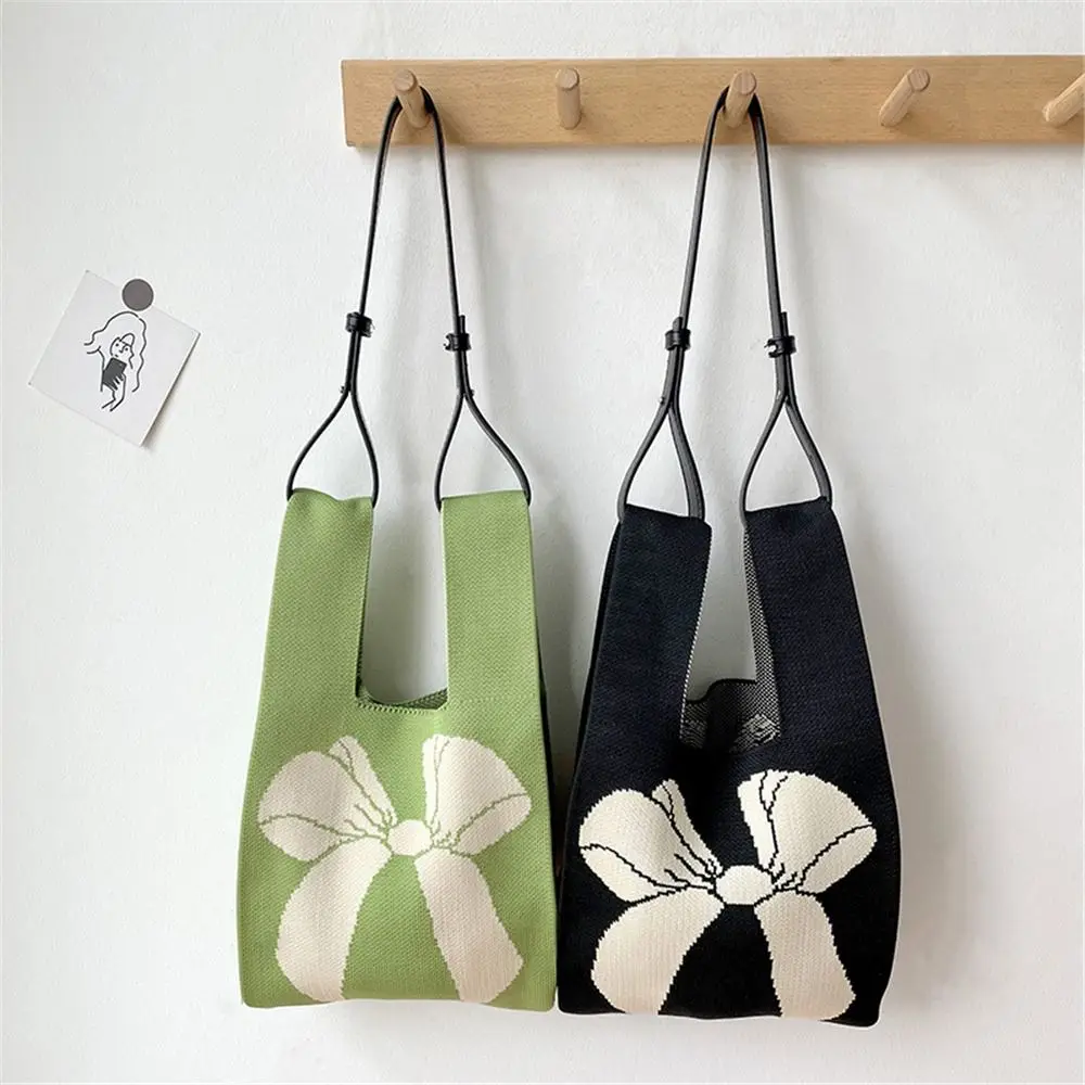 Handmade Women Knot Wrist Bag Knit Handbag Casual Bow Tie Tote Bag Girls Shopping Bags