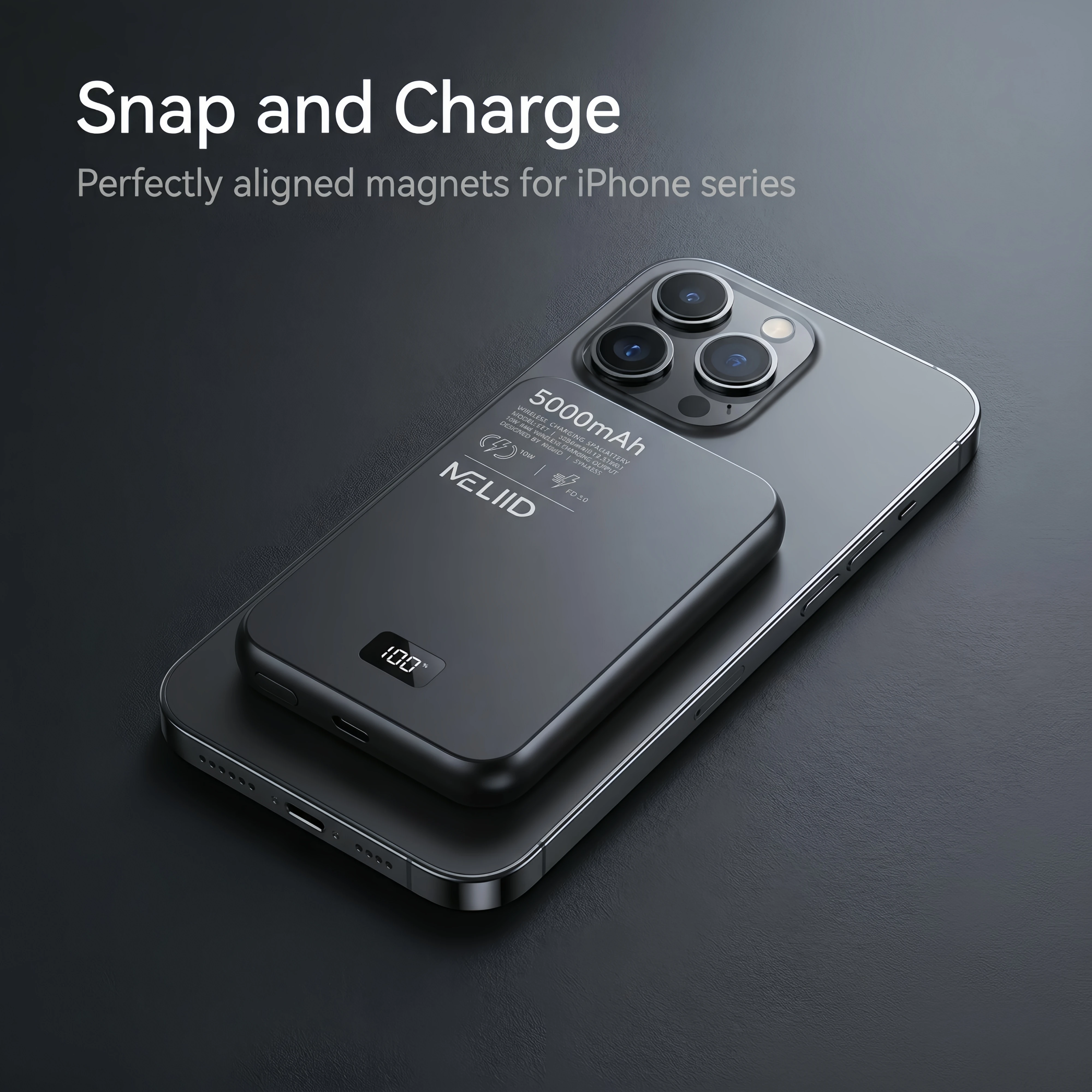 MELIID 5000mAh Magnetic Wireless Power Bank, PD 20W, LED Digital Display, for iPhone 17/16/15/14/13, Compatible MagSafe