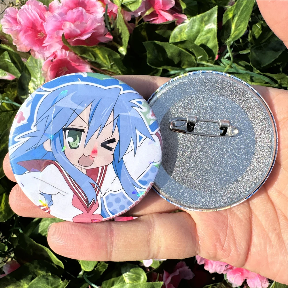 58mm Anime Lucky Star Izumi Konata Cosplay Costume Badge Pin SPTE Tinplate Brooch Accessories Prop Gift