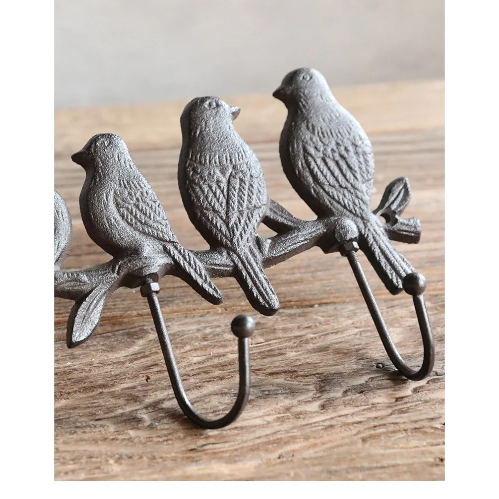 Rustic Cast Iron Bird Hook for Nordic Style Wall Decor for Entryway Hallway Hanging Rack Jackets Hats 27x15.5cm Black