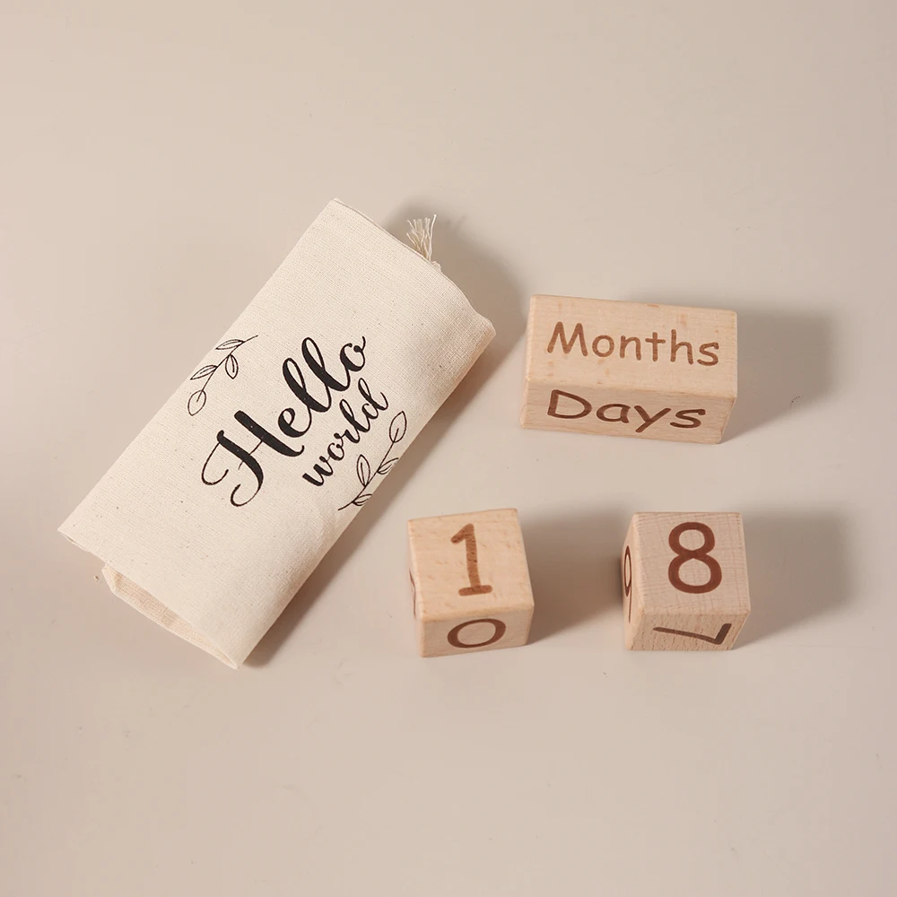 4pcs/set baby beech wooden engraving monthly milestone block baby tree birth gift