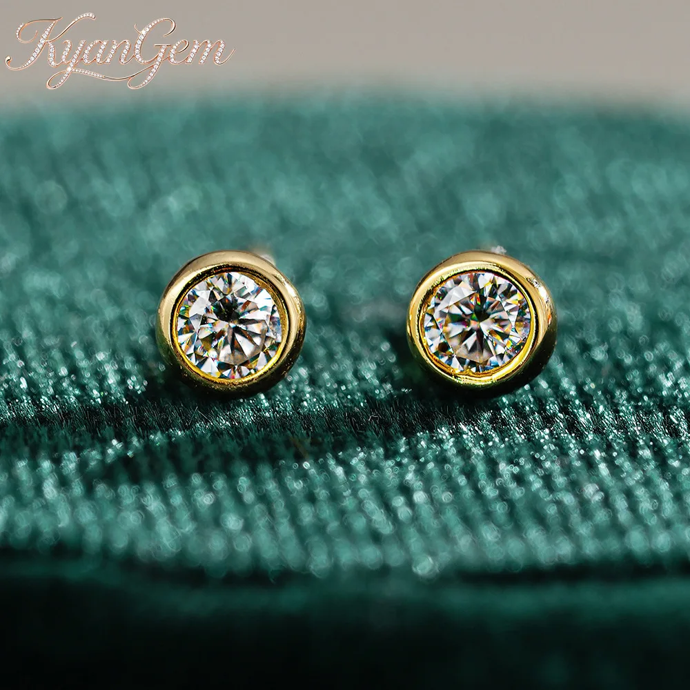 KyanGem Bubble 18K Gold Stud Earrings for Women Wedding Gift with 0.2ct/1ct Moissanite Stone Christmas Charm Fine Jewelry Gift