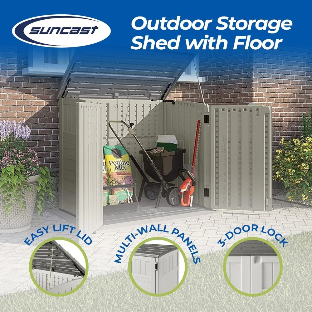 34 Cu Ft Capacity Horizontal Outdoor Storage Shed for Garbage Cans, Garden Accessories, Backyard, and Patio Use, Vanilla