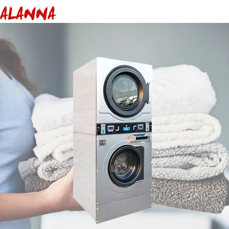 Commercial Stack Washer Dryer Large Capacity Self Service Coin Card Operated for Laundromat Professional Customize