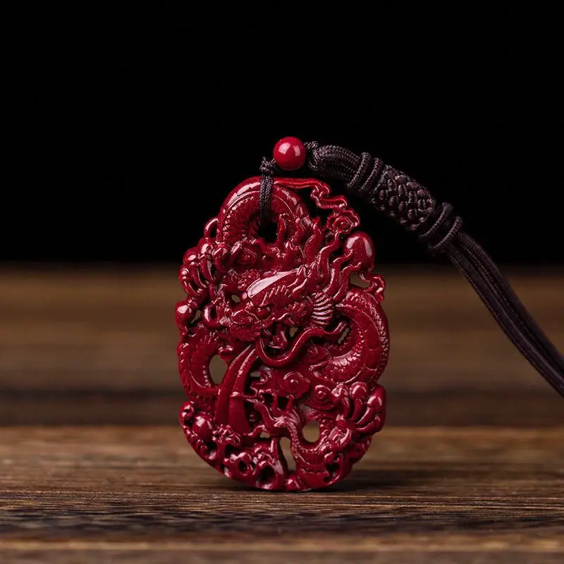 

Чистая натуральная необработанная руда, киноварь, бренд дракона, двусторонняя полая подвеска с гравировкой для мужчин и женщин