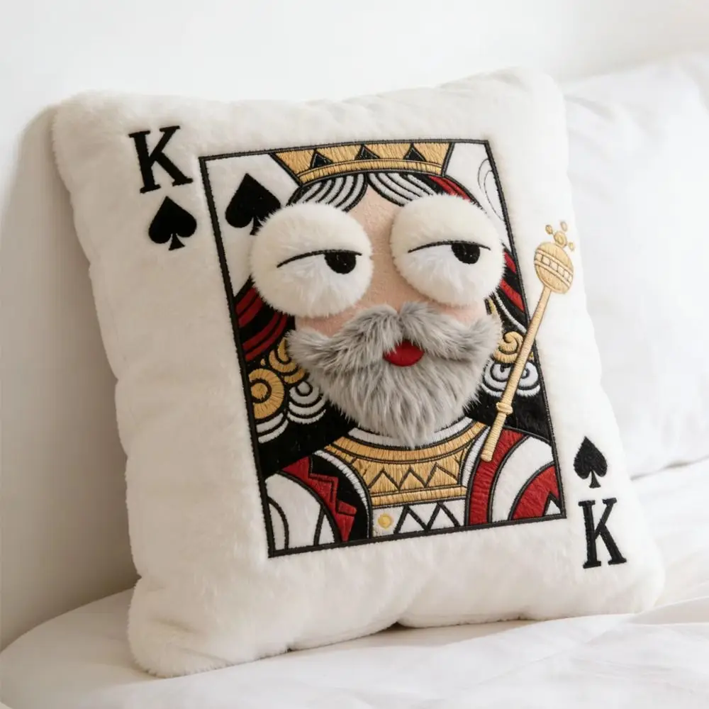 Patchwork Style Poker Card Cushion 3D Big Eyes Card Game Theme Plush Cushion High-Value Design Patchwork Pillow Home Decor