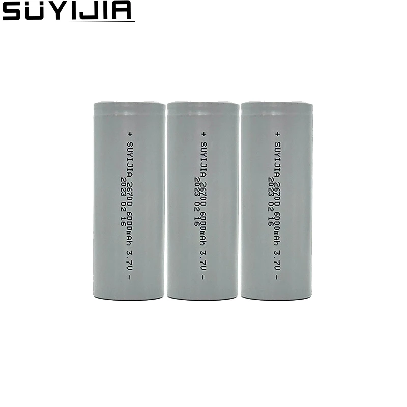 26700 3.7V6000mAh Rechargeable Lithium Battery Flat Head Suitable for DIY Electric Bicycles Scooters Solar Batteries Power Tools