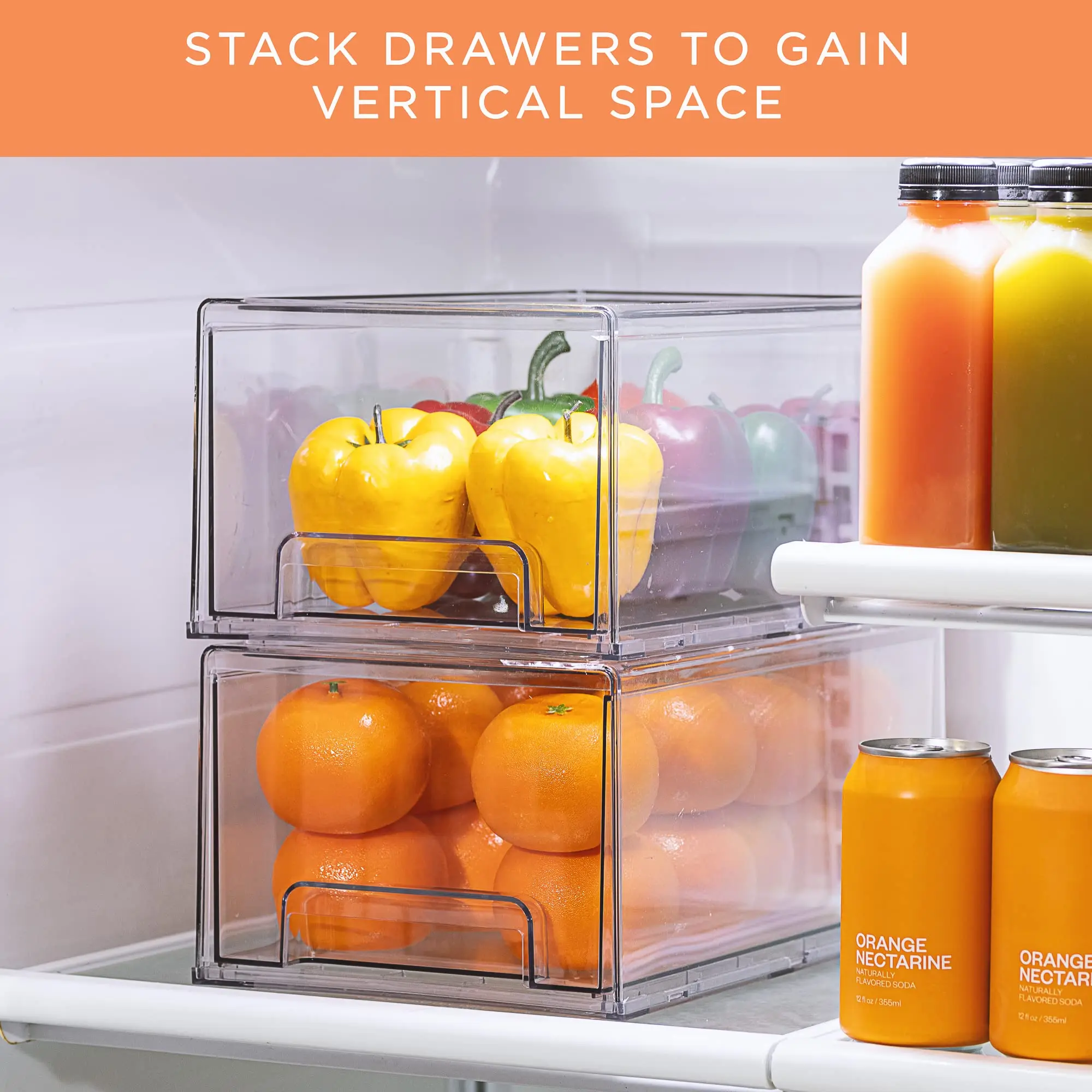 Fridge Drawers - Clear Stackable Pull Out Refrigerator Organizer Bins - Food Storage Containers for Kitchen,Refrigerator,Freezer