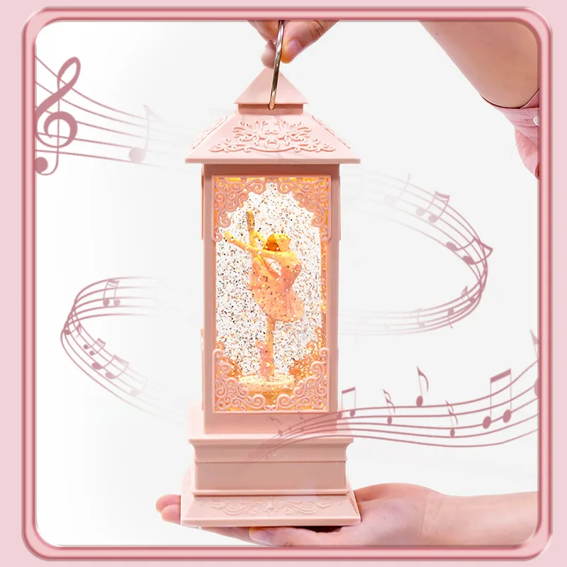 Cartoon Wind Lamp Acrylic Music Box Water Injection Snow Valentine Carved Musical Box Nightlight Birthday Gift Home Decoration