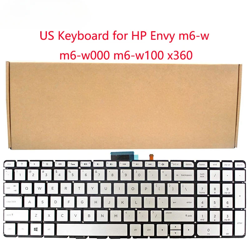 Replacement US Keyboard for HP Envy m6-w m6-w000 m6-w100 x360 Series Laptop Backlight No Frame Silver