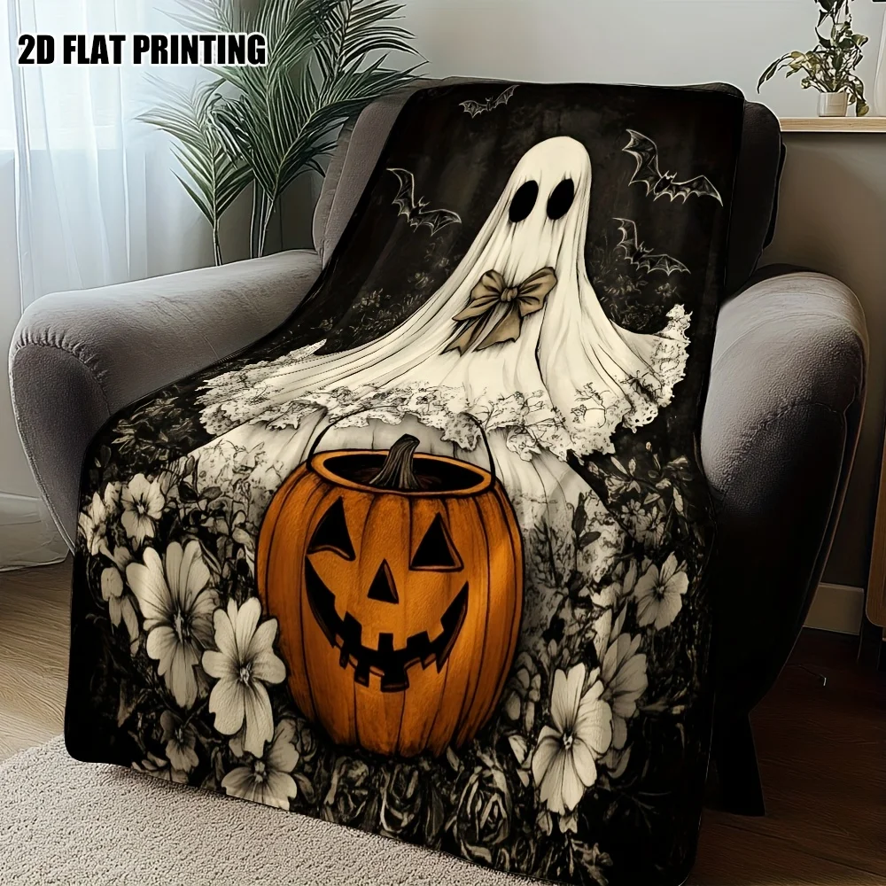 بطانية رمي من الفلانيل مطبوعة على الطراز القوطي للهالوين من Spooky Ghosts مثالية للقيلولة والتخييم والسفر وديكور المنزل هدية مثالية #6