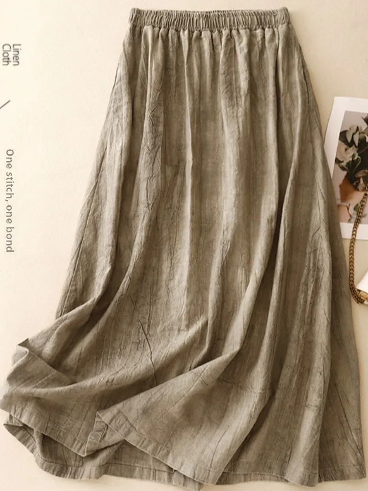 

Юбка-трапеция в стиле ретро, женская летняя художественная повседневная свободная хлопково-льняная юбка трапециевидной формы, юбка средней длины