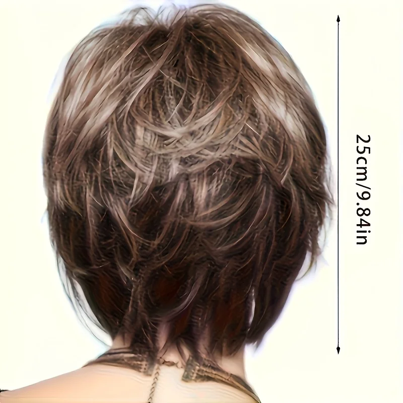Golden Brown Ombre Short Curly Synthetic Wig 25cm Side-Swept Bob Wavy Hair Middle-Aged and Elderly Mothers to Cover Gray Hair