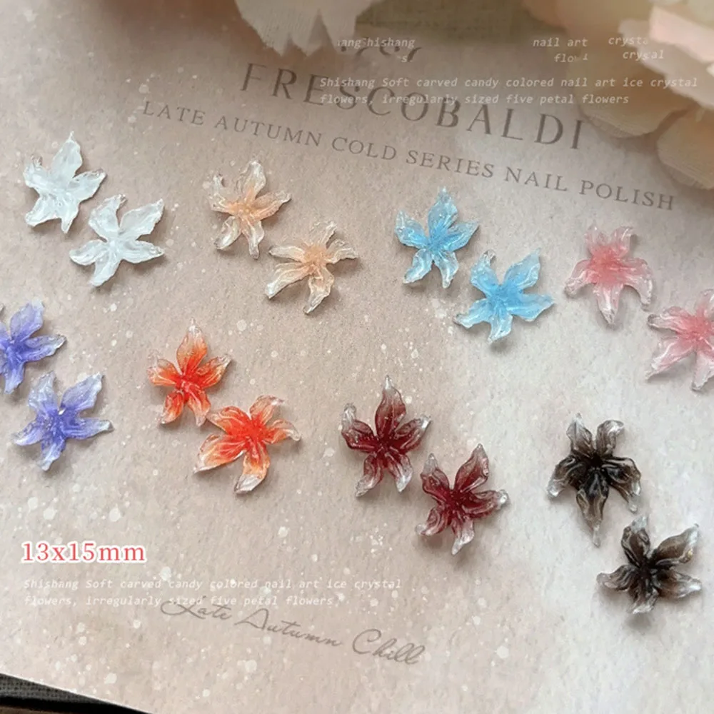 50PCS Eis Kristall Blume Nail art Charms 3D Acryl Blütenblatt Blume Maniküre Dekor Teile 10*15mm gemischte Farbe DIY Liefert Drücken Auf