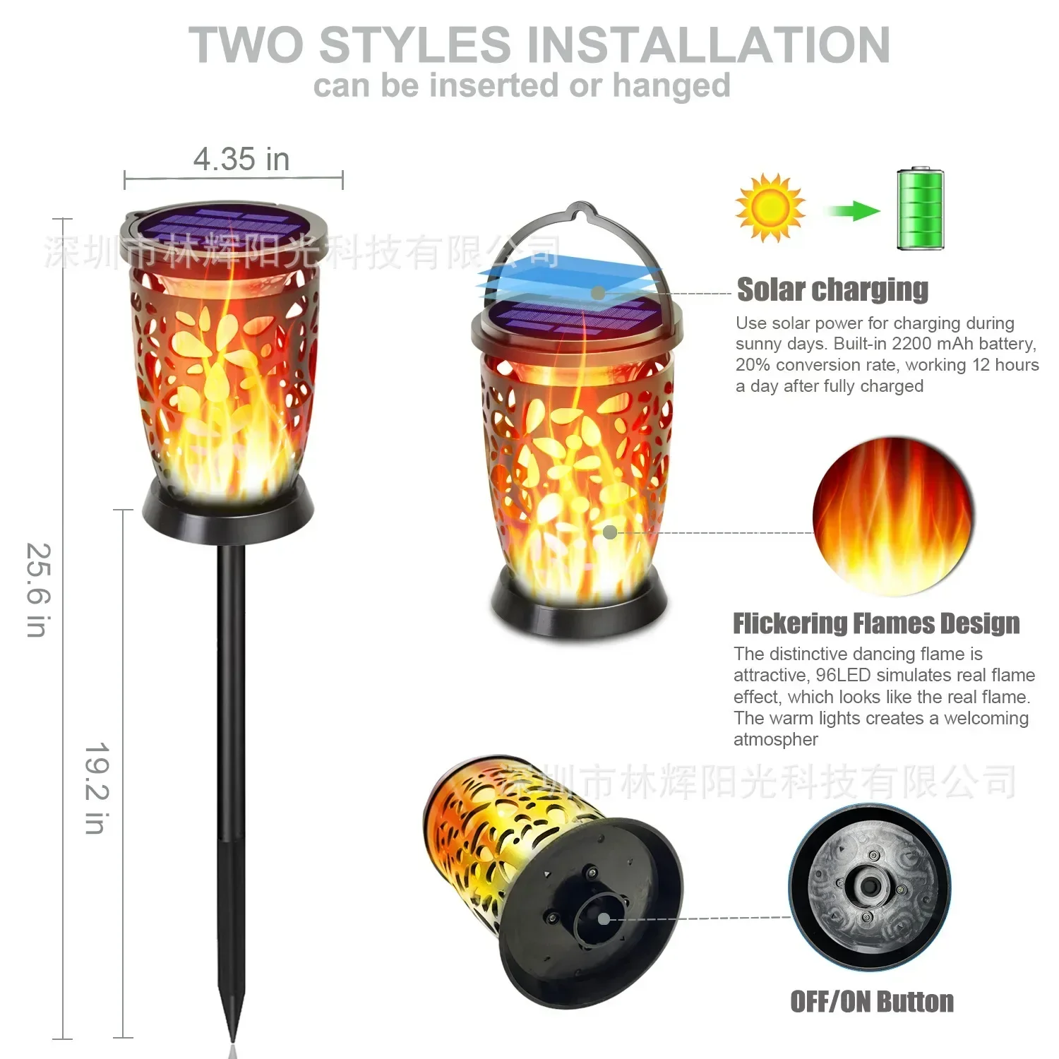 

American Retro Solar Garden Lamp LED Garden Lawn Lamps To Plug Decoration Landscape Lamp Villa Flame Solar Light Outdoors