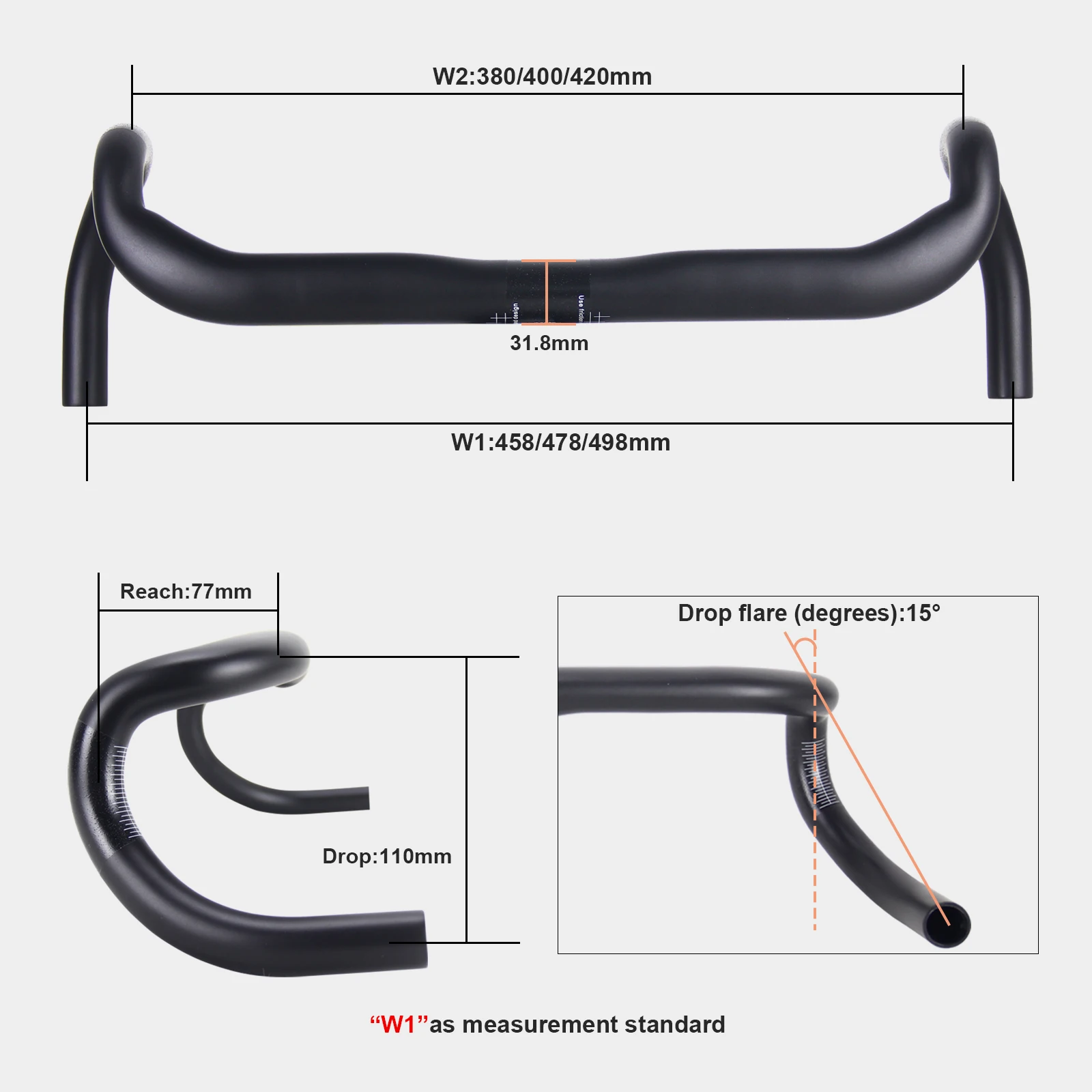 Alfa Pasca Rennradlenker 15 Grad Flare mit Innenkabelführung Dropbar 458/478/498mm Fahrrad-Biegelenker Leichtgewichtige Fahrradteile – Detail 4