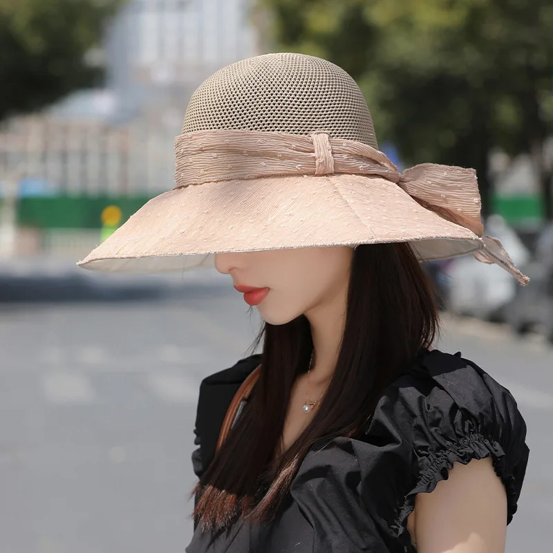 

New style women's mesh bow sunshade hat for summer, a fashionable and breathable sun hat. Fisherman hat style