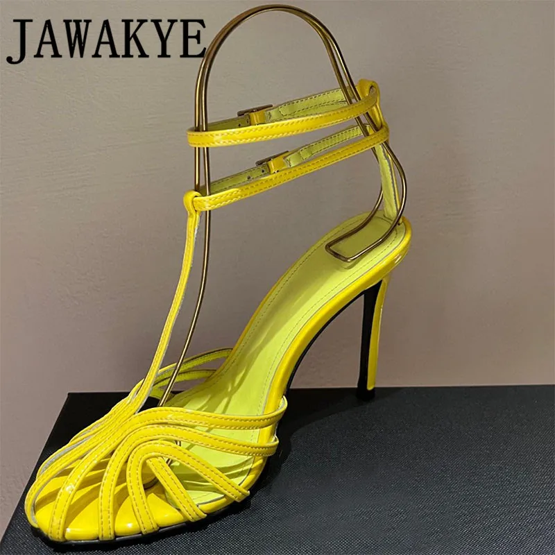 2022 Runway Women\'s Sandals Narrow Band Gladiator High Heels Party Shoes for Women Ankle Buckle Stilettos Ladies Pumps Sandales