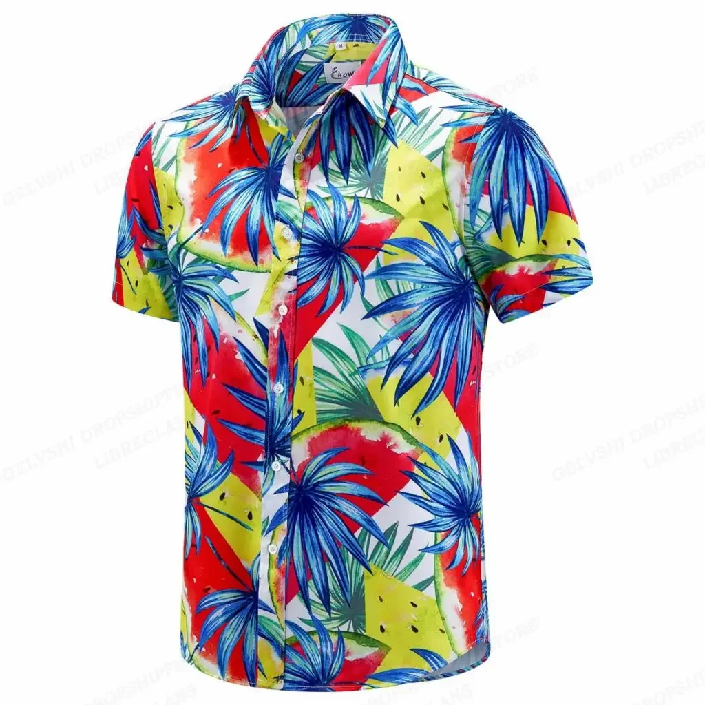 

Рубашка в гавайском стиле с цветочным узором и тропическими листьями - модная свободная рубашка с 3D-принтом, пляжная рубашка для мужчин и женщин