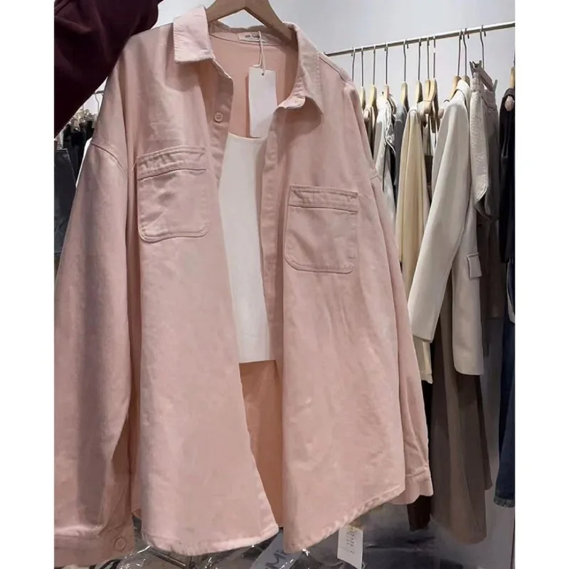 DAYIFUN Solid Shirts Women's Spring/summer Lapel and Double Pocket Design Blouses Female Blue Blusas Autumn Loose Casual Tops